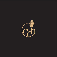 monogram wedding concept initial line logo QH modern circle floral letter
