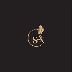 monogram wedding concept initial line logo SX modern circle floral letter