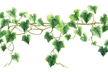 Watercolor Illustration of Green Ivy Vine with Leaves