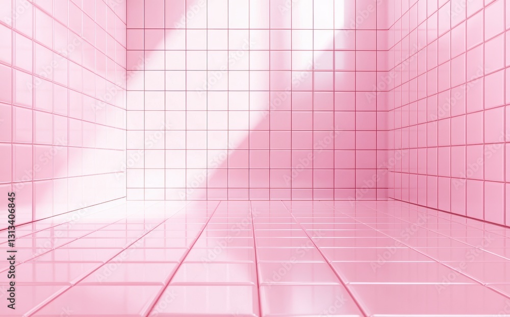 Poster bright and shiny pink tiled room with soft light creating a cheerful and playful atmosphere ideal fo