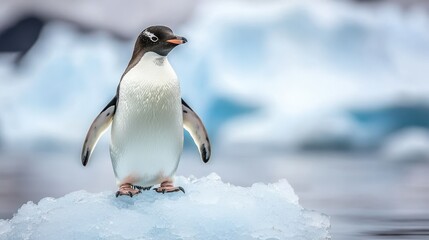 Fototapeta premium Charming Gentoo Penguin Standing on Iceberg in Antarctic Waters