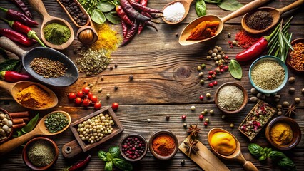 Vibrant Spices on Rustic Wooden Table - Blank Banner for Text