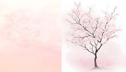 A Pink Blossom Tree In Two Artistic Styles