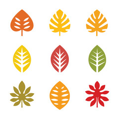 Fototapeta premium Collection of Various Tree Leaf Silhouettes on White Background.