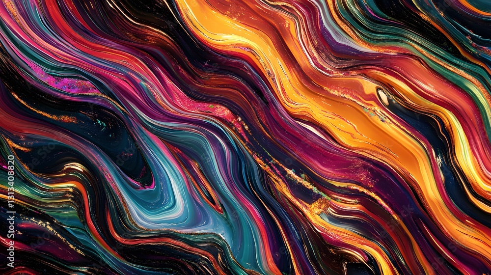 Poster vibrant multicolored abstract fluid pattern with wavy and flowing design