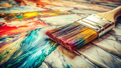 Fototapeta premium Vintage Abstract Paint Strokes on Marble Desk - Artistic Office Background