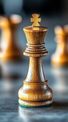 Fototapeta premium Close-up of a wooden chess king piece.