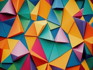 Fototapeta premium Colorful and creative paper artwork. A 3D wall decoration made of brightly colored geometric shapes. Perfect for modern home decor or graphic design inspiration.