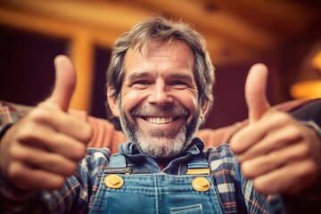 Smiling Man With Thumbs Up In Home Interior