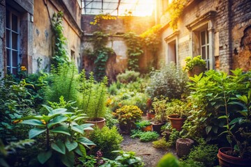 Fototapeta premium Vintage Botanical Herb Garden Background - Urban Exploration Photography