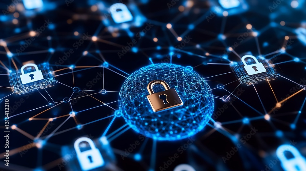 Aufkleber a digital network security concept with lock symbols representing data protection