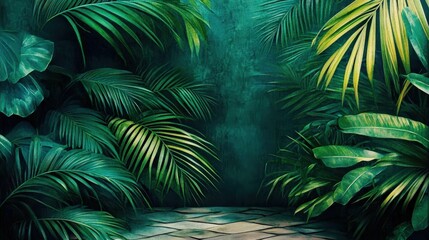Escape to an exotic getaway featuring lush palm leaf aesthetics.