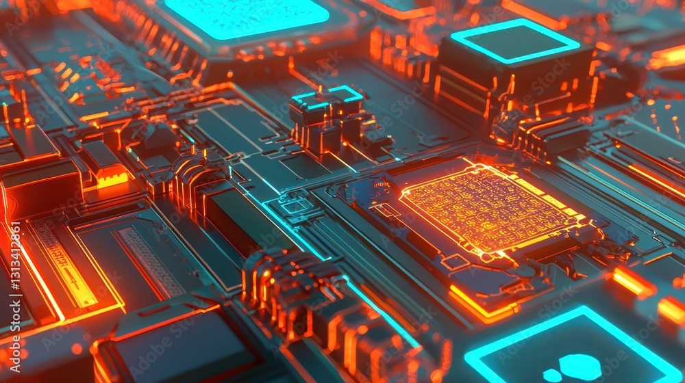 Poster abstract circuit board with glowing elements and futuristic design