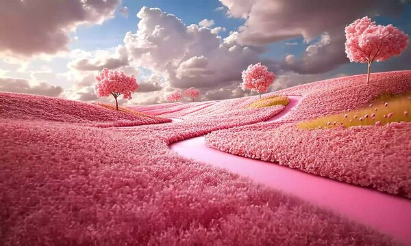 Pink dreamland landscape