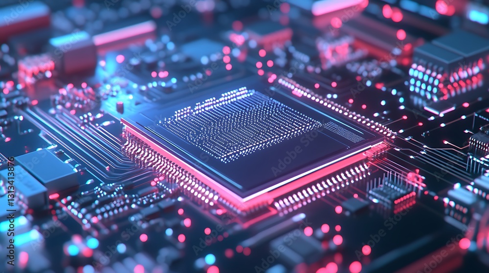 Poster close-up of a complex circuit board with intricate components and connections