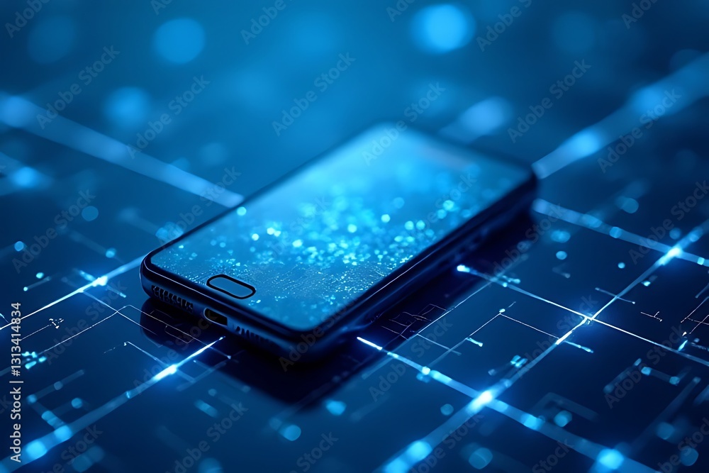 Poster exploring digital connectivity modern technology smartphone interface futuristic environment close-u
