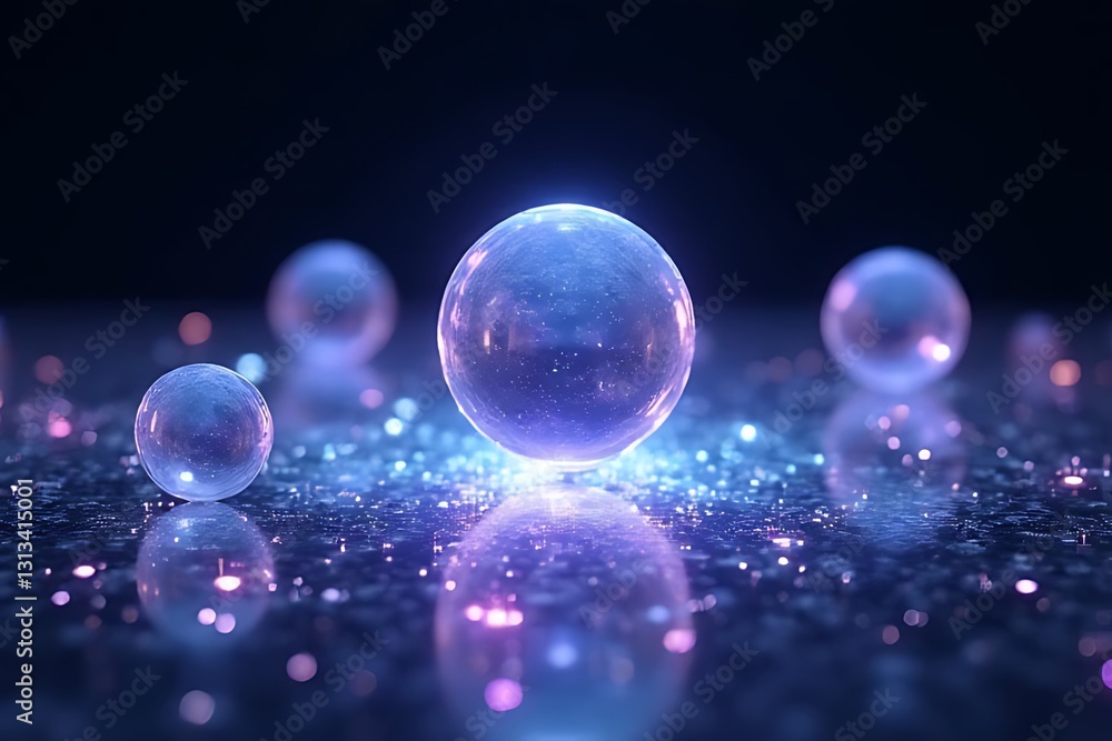 Poster illuminating spheres creating mystic atmosphere abstract digital realm light and color play ethereal