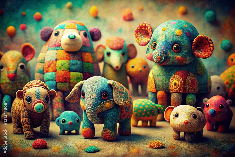 Poster vintage patchwork texture with multicolored animal blobs