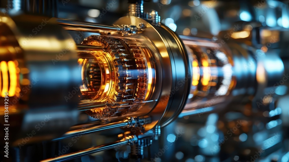 Aufkleber futuristic machine component with glowing elements in industrial setting