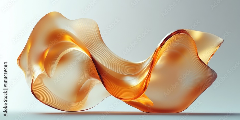 Poster a long, curvy, orange object with a white background. the object is abstract and has a sense of move
