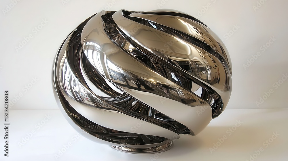 Poster modern metallic sculpture with elegant curved patterns and shiny finish