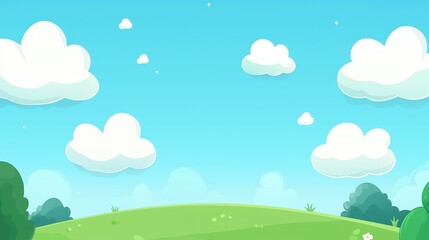 Bright Blue Sky with Soft Clouds over a Green Rolling Landscape