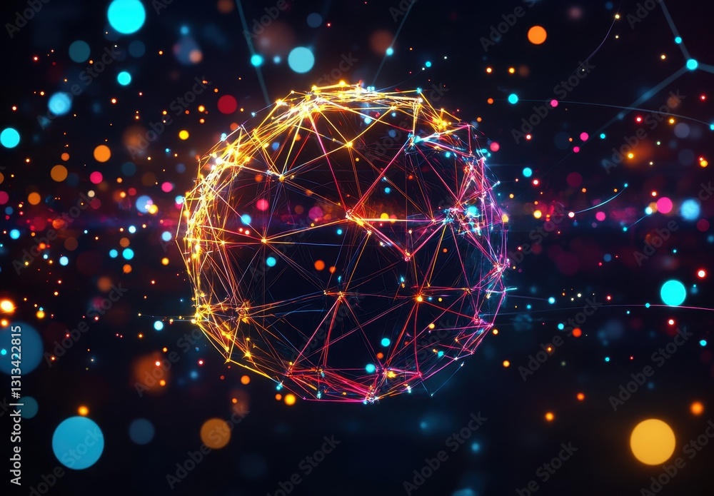 Aufkleber colorful abstract sphere with bright lights and connections representing digital technology, network