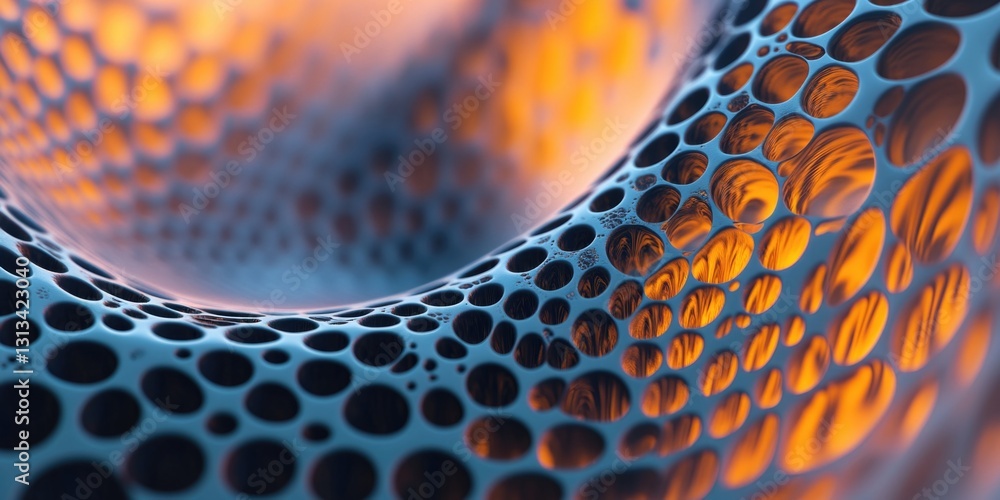 Poster 3d rendering of honeycomb with a focus on intricate patterns and cellular structures, showcasing the