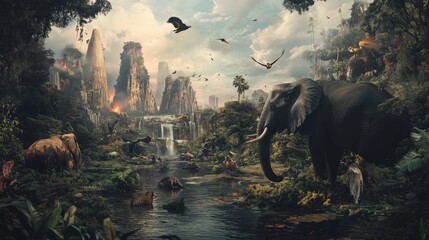 The Kingdom of Giant Elephants in the Fantasy Jungle