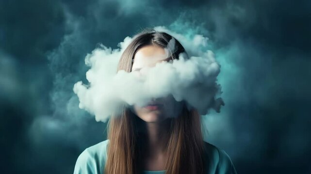 Woman with Cloud Overhead Symbolizing Stress