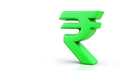 Green Indian rupee 3d symbol isolated on white background.