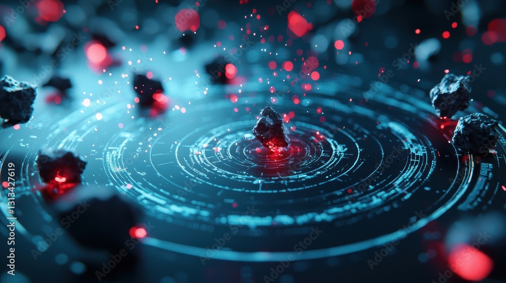 Poster multiple target blips appearing on a radar screen, indicating potential threats, objects of interest