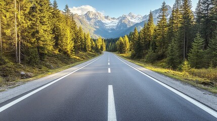 Fototapeta premium Scenic mountain road trip through lush forest breathtaking vista clear blue sky adventures exploring freedom travel destination nature