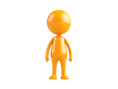 Vibrant orange figure against a lush green backdrop, study in minimalist design and color contrast