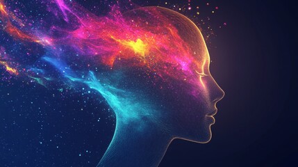 Abstract Concept of Creativity and Imagination with Woman Profile