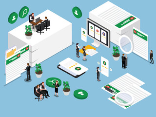 Obraz premium Recruitment Process and Job Application Concept – HR and Candidate Selection 3d flat vector illustrations