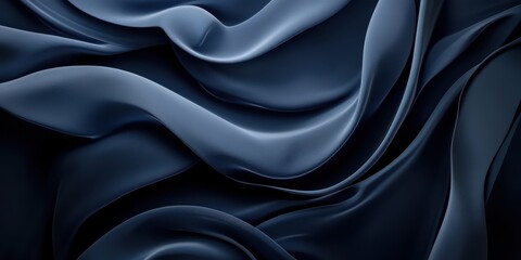 Fototapeta premium Elegant dark blue fabric draped in graceful waves showcasing soft textures and rich shadows for artistic and design inspiration