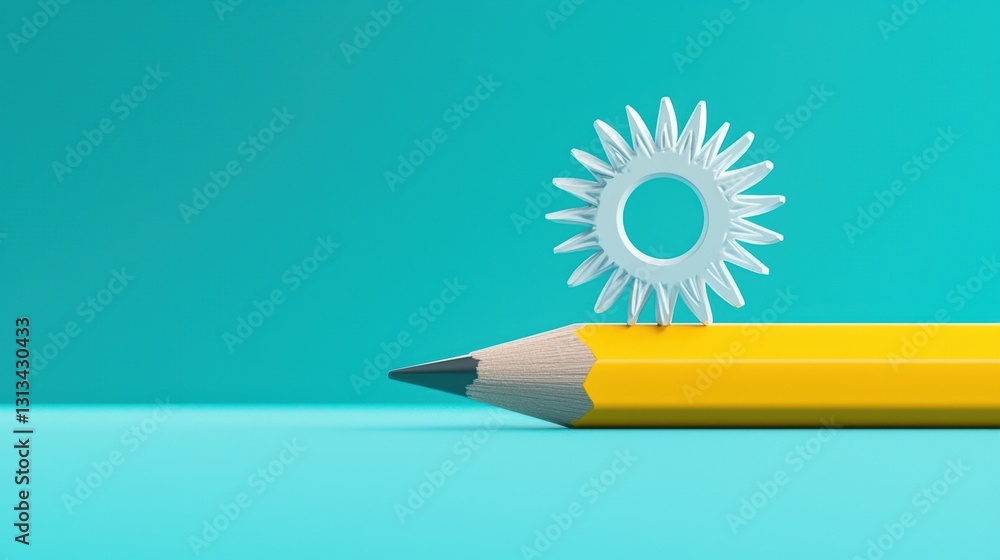 Poster a pencil tip pointing to a gear icon with radiating lines, representing access to advanced options o