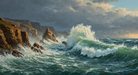 Dramatic Stormy Seascape Painting
