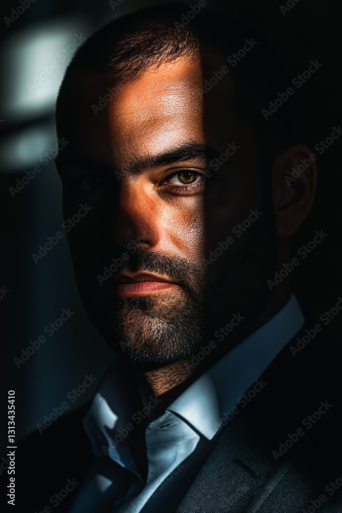 Aufkleber a man with a beard and a dark suit is standing in front of a window
