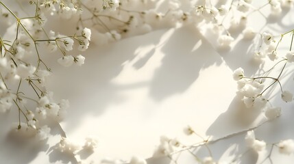White flowers and paper in natural sunlight create a soft scene