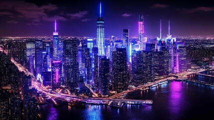 Fototapeta premium Nightscape luminosity of illuminated cityscape showcasing urban expansion and captivating architectural brilliance in a modern urban setting