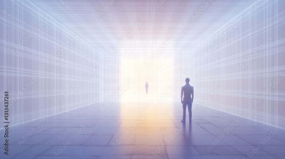 Poster bright abstract space with figures in a mysterious environment