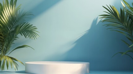 Fototapeta premium Minimalist product display with tropical plants