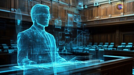 Digital Representation of a Lawyer in a Modern Courtroom Setting