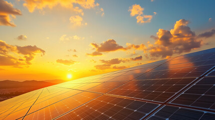 As the sun dips below the horizon, the solar panels silently harness energy, blending technology with the natural splendor of the evening sky.