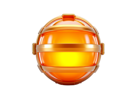 Golden sphere on a blue backdrop, simple, elegant abstract design golden