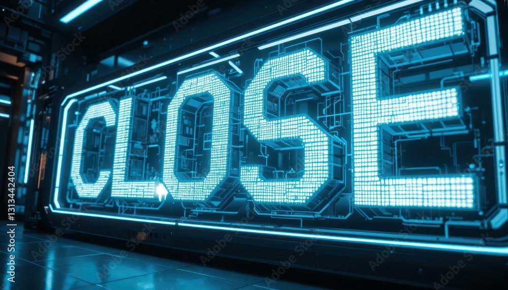 Poster neon close sign with high-tech design in modern environment