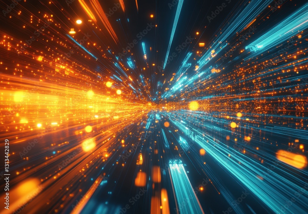 Aufkleber dynamic burst of light in blue and orange hue creating a vivid abstract background for technology, m
