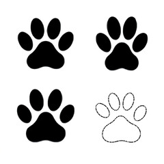 Different animal paw print vector illustrations.Set of different animal paw prints black silhouette vector illustrations on white background